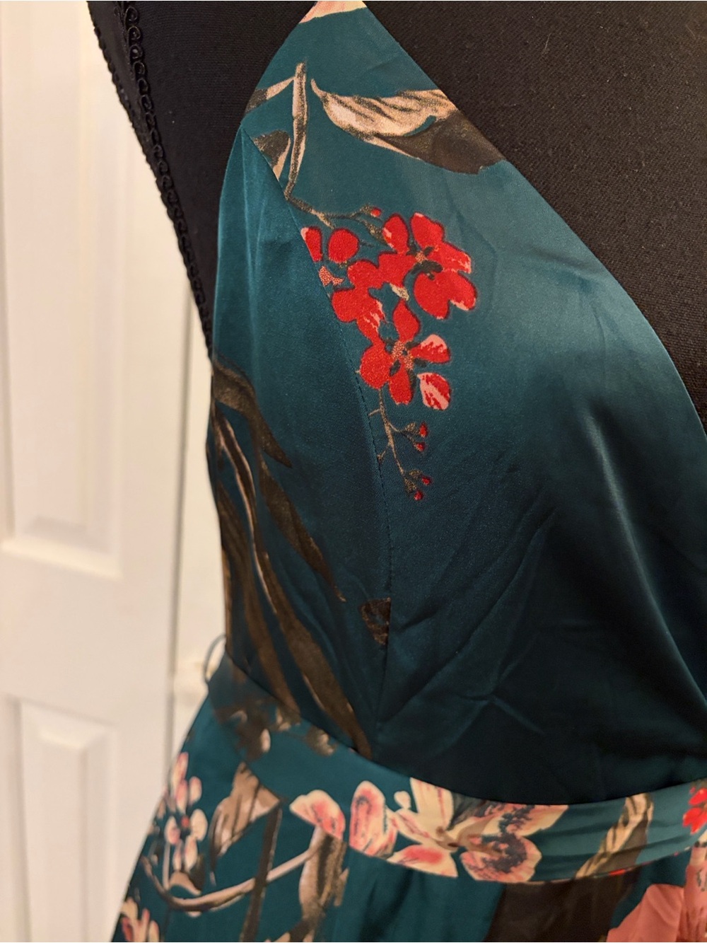 Lulu's Still the One Emerald Green Floral Print Satin Maxi Dress - Picture 5 of 8